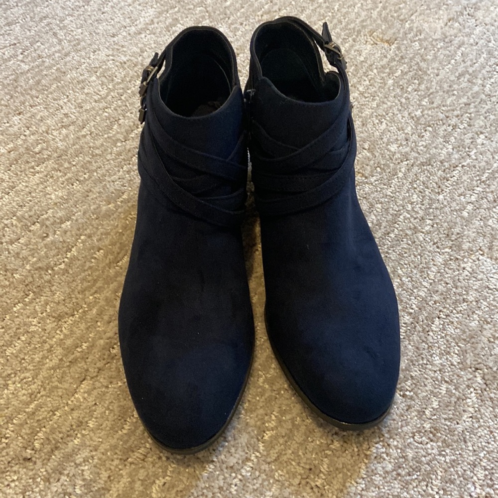 SZ 8.5 Faux Navy Suede Bootie with 2” heels